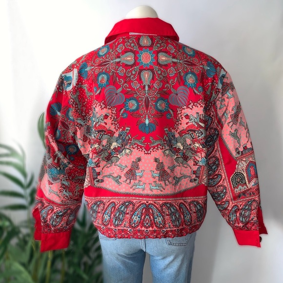 Vintage Vibrant Artsy Reversible Bomber Jacket Quilted - Picture 3 of 15